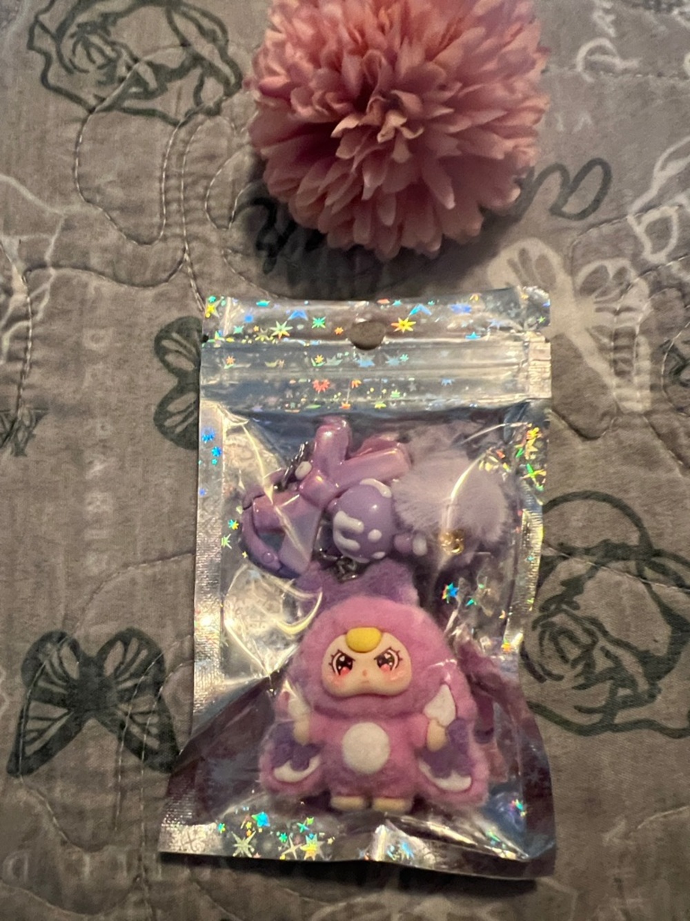 Baby Three Flocked Keychain Purple - Picture 6 of 6